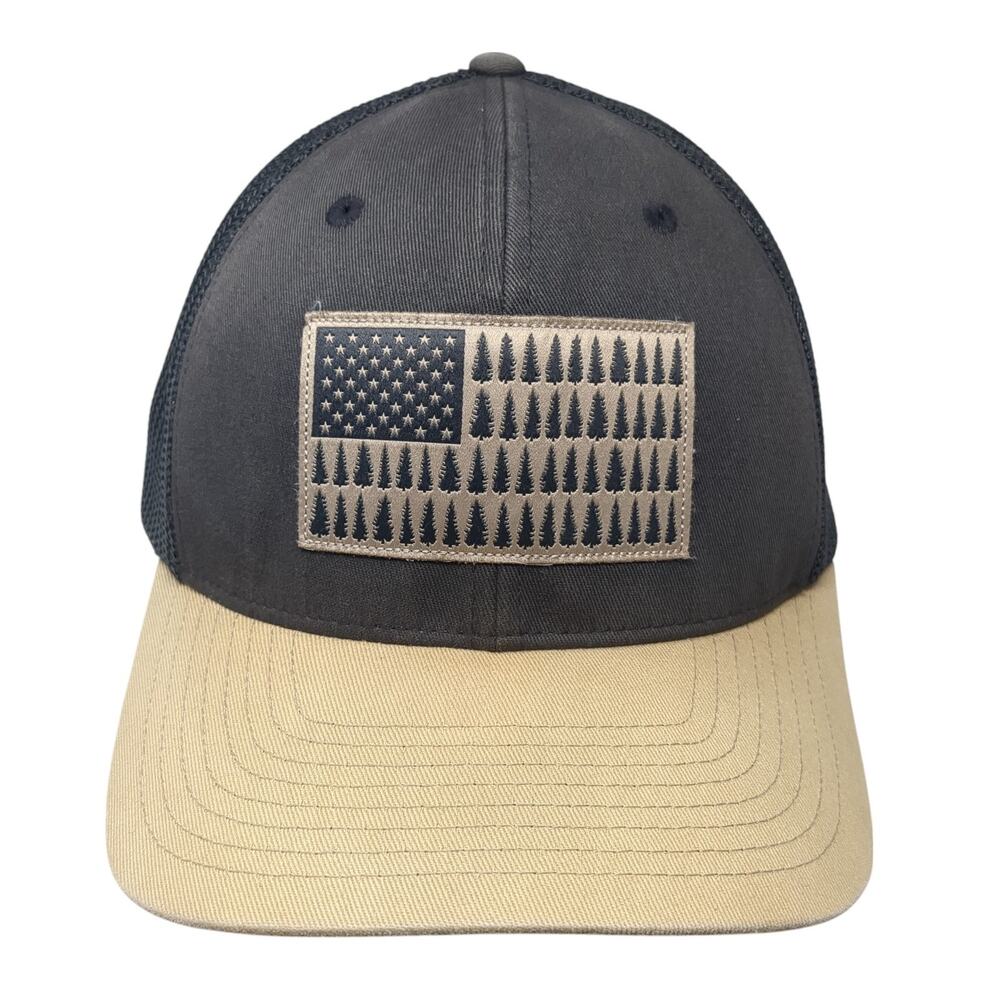 Tree Flag Patch Fitted Mesh Back Trucker Hat Gray… - image 1